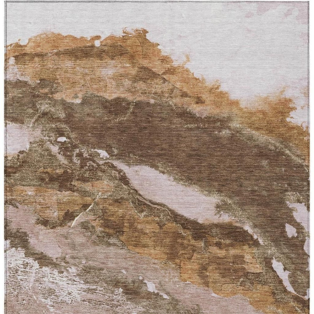 HomeRoots 8' X 10' Brown and Silver Abstract Area Rug - Stylish, Washable, Durable for Indoor/Outdoor Use! 630336