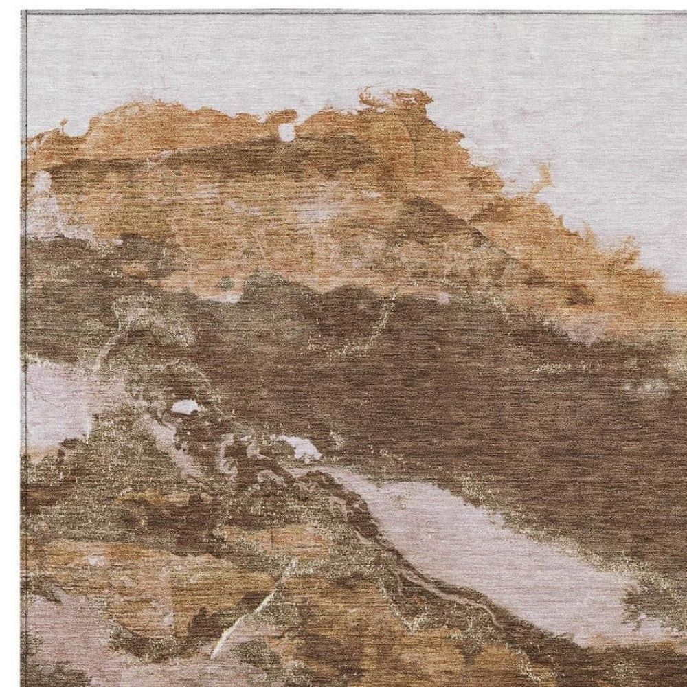 HomeRoots 9' X 12' Brown and Silver Abstract Area Rug - Stylish, Washable, Durable for Indoor & Outdoor Spaces 630337