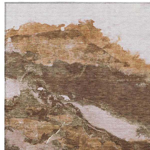 HomeRoots 9' X 12' Brown and Silver Abstract Area Rug - Stylish, Washable, Durable for Indoor & Outdoor Spaces 630337