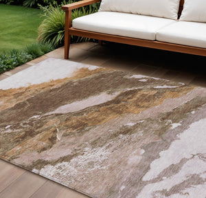 HomeRoots 9' X 12' Brown and Silver Abstract Area Rug - Stylish, Washable, Durable for Indoor & Outdoor Spaces 630337