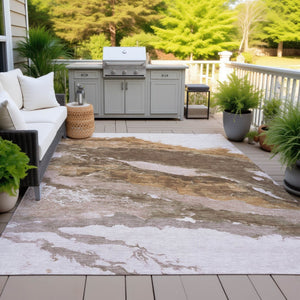 HomeRoots 9' X 12' Brown and Silver Abstract Area Rug - Stylish, Washable, Durable for Indoor & Outdoor Spaces 630337