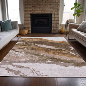 HomeRoots 9' X 12' Brown and Silver Abstract Area Rug - Stylish, Washable, Durable for Indoor & Outdoor Spaces 630337