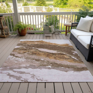 HomeRoots 9' X 12' Brown and Silver Abstract Area Rug - Stylish, Washable, Durable for Indoor & Outdoor Spaces 630337