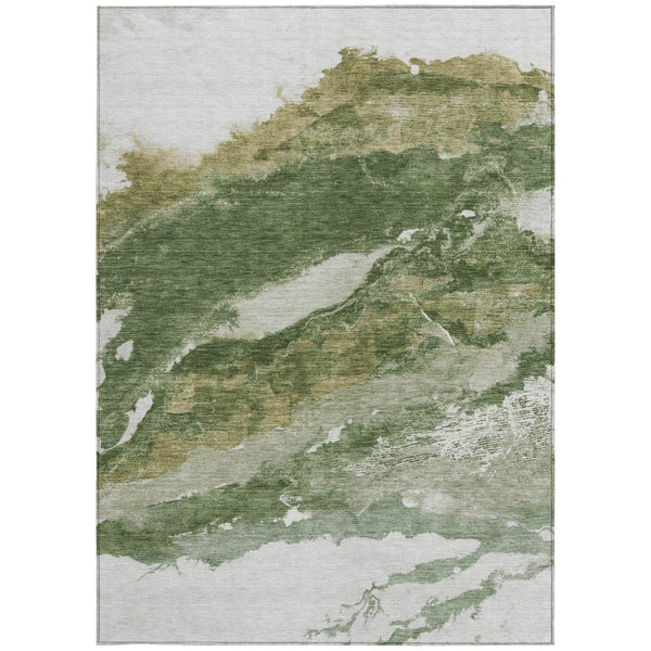 HomeRoots 5' X 8' Abstract Green and Silver Washable Area Rug - Stylish Indoor/Outdoor Durable Design, Easy Care 630340