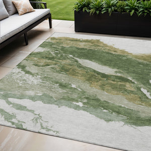 HomeRoots 5' X 8' Abstract Green and Silver Washable Area Rug - Stylish Indoor/Outdoor Durable Design, Easy Care 630340