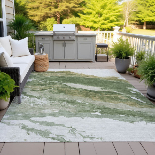 HomeRoots 5' X 8' Abstract Green and Silver Washable Area Rug - Stylish Indoor/Outdoor Durable Design, Easy Care 630340