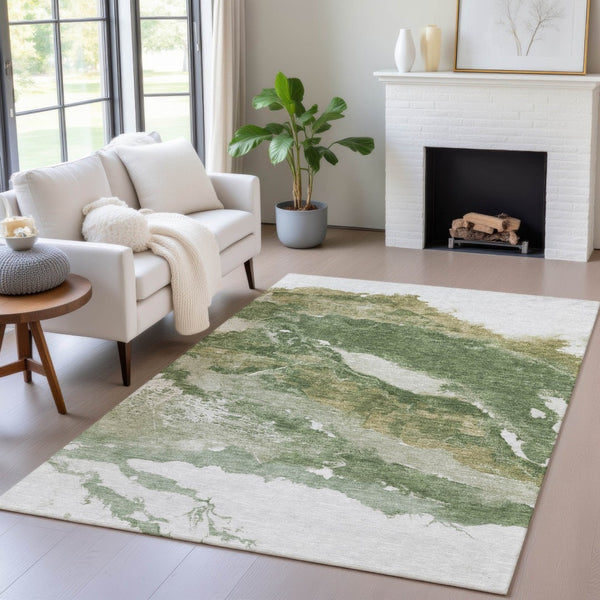 HomeRoots 5' X 8' Abstract Green and Silver Washable Area Rug - Stylish Indoor/Outdoor Durable Design, Easy Care 630340