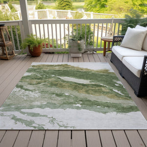 HomeRoots 5' X 8' Abstract Green and Silver Washable Area Rug - Stylish Indoor/Outdoor Durable Design, Easy Care 630340
