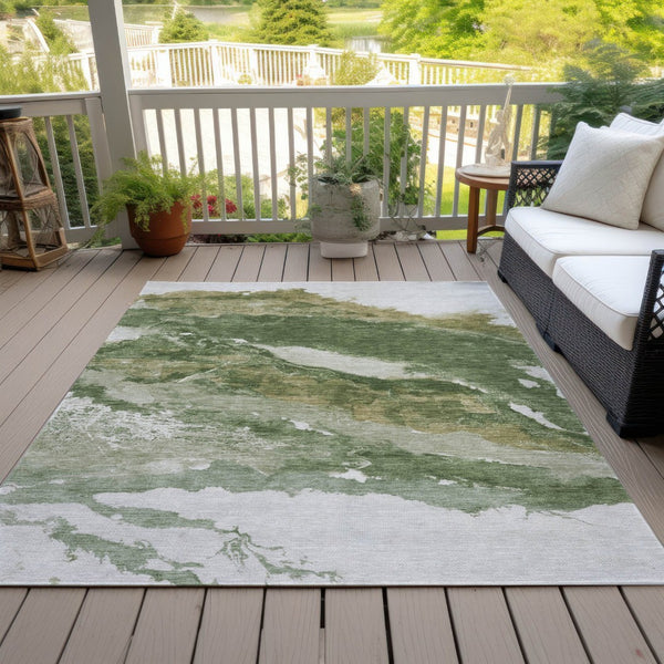 HomeRoots 5' X 8' Abstract Green and Silver Washable Area Rug - Stylish Indoor/Outdoor Durable Design, Easy Care 630340