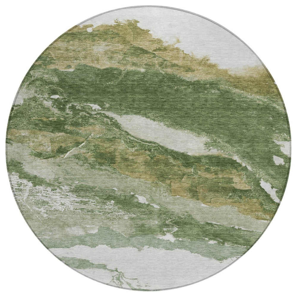 HomeRoots 8' Green and Silver Round Abstract Area Rug - Stylish, Washable, Indoor/Outdoor Perfect for High Traffic Areas 630341