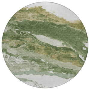 HomeRoots 8' Green and Silver Round Abstract Area Rug - Stylish, Washable, Indoor/Outdoor Perfect for High Traffic Areas 630341