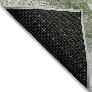 HomeRoots 8' Green and Silver Round Abstract Area Rug - Stylish, Washable, Indoor/Outdoor Perfect for High Traffic Areas 630341