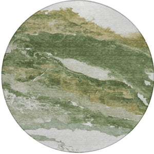 HomeRoots 8' Green and Silver Round Abstract Area Rug - Stylish, Washable, Indoor/Outdoor Perfect for High Traffic Areas 630341