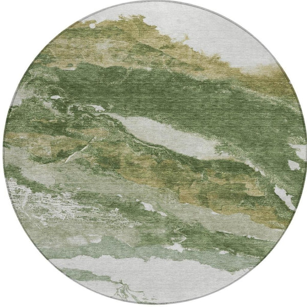 HomeRoots 8' Green and Silver Round Abstract Area Rug - Stylish, Washable, Indoor/Outdoor Perfect for High Traffic Areas 630341