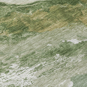 HomeRoots 8' Green and Silver Round Abstract Area Rug - Stylish, Washable, Indoor/Outdoor Perfect for High Traffic Areas 630341