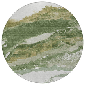 HomeRoots 8' Green and Silver Round Abstract Area Rug - Stylish, Washable, Indoor/Outdoor Perfect for High Traffic Areas 630341