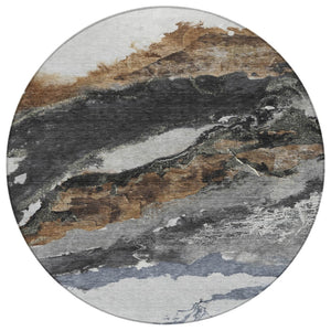 HomeRoots 8' Gray and Silver Round Abstract Rug - Stylish, Washable Indoor/Outdoor Area Rug for High-Traffic Use 630347