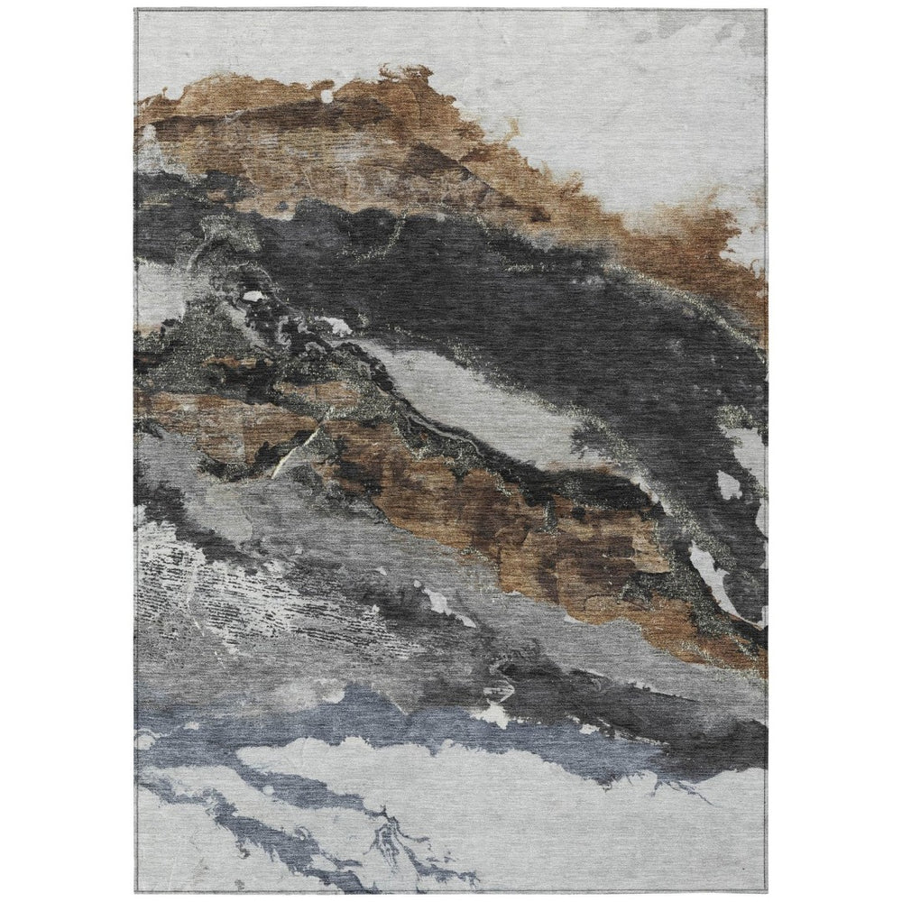 HomeRoots 8' X 10' Gray and Silver Abstract Area Rug – Durable, Washable, Perfect for Indoor & Outdoor Spaces! 630348
