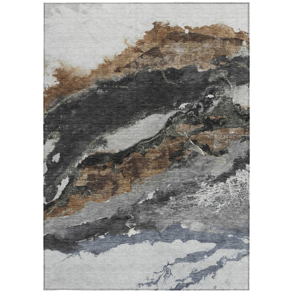 HomeRoots 8' X 10' Gray and Silver Abstract Area Rug – Durable, Washable, Perfect for Indoor & Outdoor Spaces! 630348