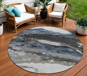 HomeRoots 8' Contemporary Pewter and Silver Round Abstract Rug - Stylish, Washable, Indoor/Outdoor Versatility 630353