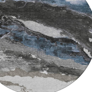 HomeRoots 8' Contemporary Pewter and Silver Round Abstract Rug - Stylish, Washable, Indoor/Outdoor Versatility 630353