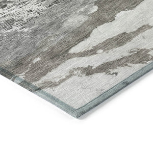 HomeRoots 8' Contemporary Pewter and Silver Round Abstract Rug - Stylish, Washable, Indoor/Outdoor Versatility 630353