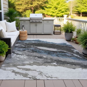 HomeRoots 8' X 10' Stylish Pewter & Silver Abstract Area Rug - Durable, Washable, Indoor/Outdoor Versatility! 630354