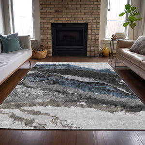 HomeRoots 8' X 10' Stylish Pewter & Silver Abstract Area Rug - Durable, Washable, Indoor/Outdoor Versatility! 630354
