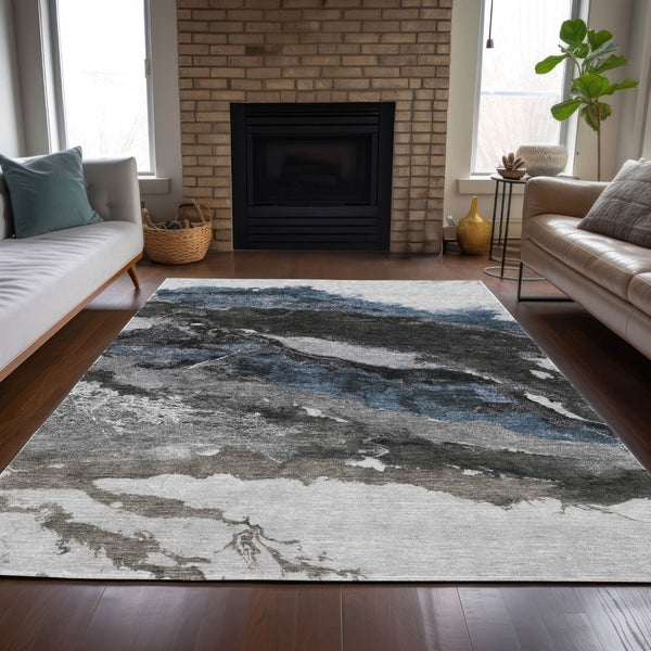HomeRoots 8' X 10' Stylish Pewter & Silver Abstract Area Rug - Durable, Washable, Indoor/Outdoor Versatility! 630354