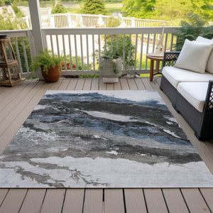 HomeRoots 8' X 10' Stylish Pewter & Silver Abstract Area Rug - Durable, Washable, Indoor/Outdoor Versatility! 630354