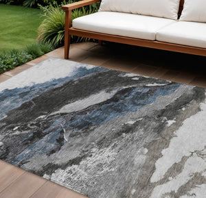 HomeRoots 9' X 12' Stylish Pewter & Silver Abstract Washable Area Rug for Indoor & Outdoor Versatility 630355