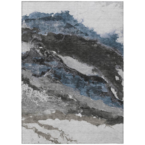 HomeRoots 9' X 12' Stylish Pewter & Silver Abstract Washable Area Rug for Indoor & Outdoor Versatility 630355