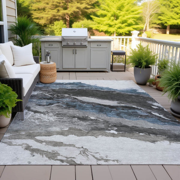 HomeRoots 10' Contemporary Pewter & Silver Abstract Washable Area Rug - Durable for Indoor & Outdoor Use 630356