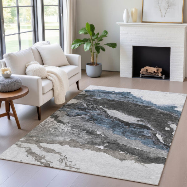 HomeRoots 10' Contemporary Pewter & Silver Abstract Washable Area Rug - Durable for Indoor & Outdoor Use 630356