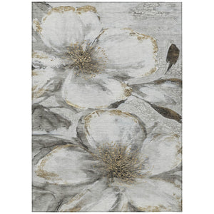 HomeRoots 5' X 8' Elegant Silver Gray & Beige Floral Area Rug – Washable, Durable for Indoor & Outdoor Use! 630358
