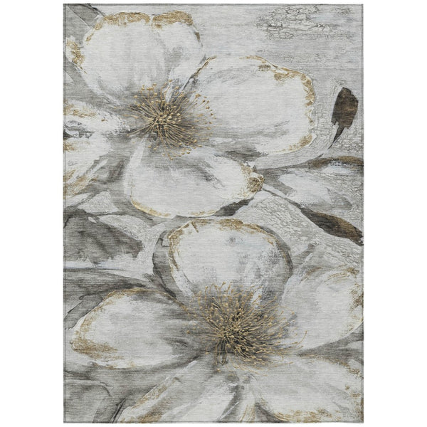 HomeRoots 5' X 8' Elegant Silver Gray & Beige Floral Area Rug – Washable, Durable for Indoor & Outdoor Use! 630358