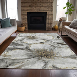 HomeRoots 5' X 8' Elegant Silver Gray & Beige Floral Area Rug – Washable, Durable for Indoor & Outdoor Use! 630358