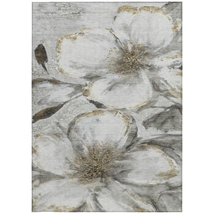 HomeRoots 8' X 10' Floral Indoor Outdoor Area Rug - Silver Gray & Beige, Washable, Stain Resistant, Durable Decor 630360