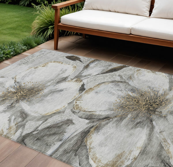 HomeRoots 10' Timeless Floral Indoor Outdoor Area Rug in Silver Gray and Beige – Durable, Washable & Stylish! 630362