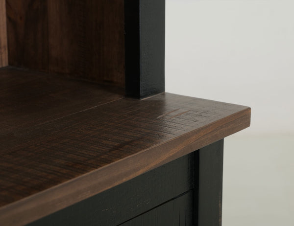 HomeRoots 72" Brown and Black Distressed Wood Dining Hutch – Stylish Storage Solution for Your Home Decor 630363