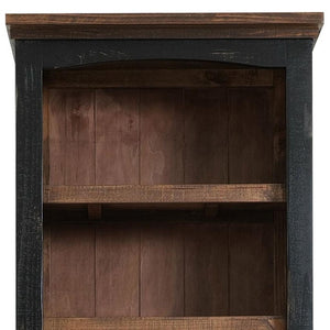 HomeRoots 72" Brown and Black Distressed Wood Dining Hutch – Stylish Storage Solution for Your Home Decor 630363