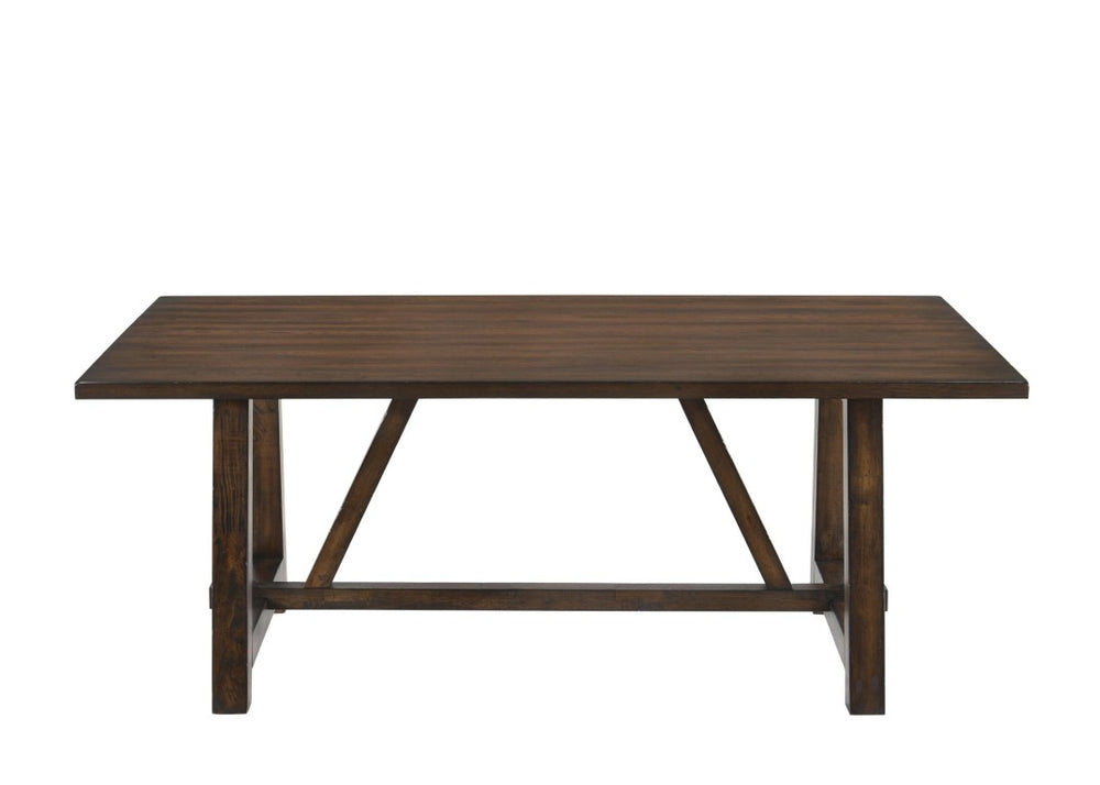 HomeRoots 72 Inch Dark Brown Solid Wood Trestle Dining Table Seats Six for Formal Rooms 630371
