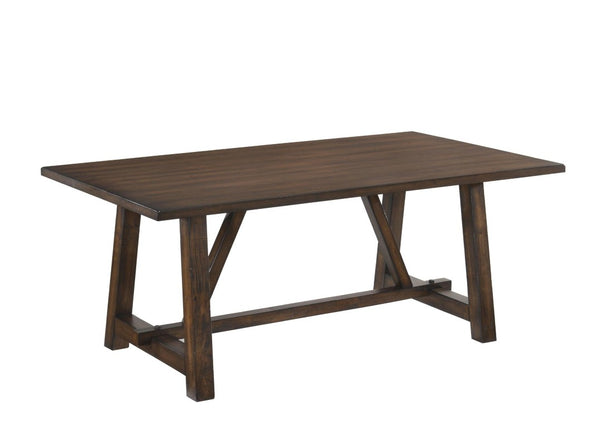 72 Inch Dark Brown Solid Wood Trestle Dining Table Seats Six for Formal Rooms