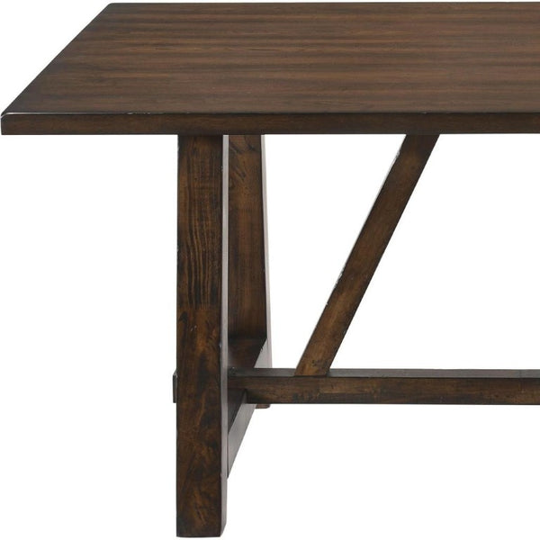 72 Inch Dark Brown Solid Wood Trestle Dining Table Seats Six for Formal Rooms