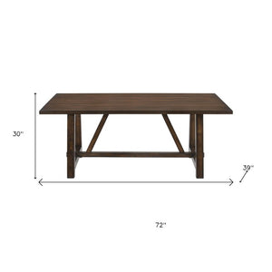 72 Inch Dark Brown Solid Wood Trestle Dining Table Seats Six for Formal Rooms