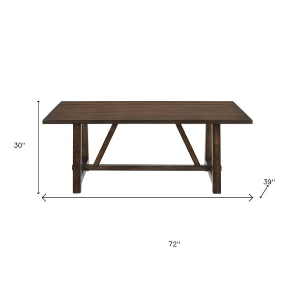 72 Inch Dark Brown Solid Wood Trestle Dining Table Seats Six for Formal Rooms