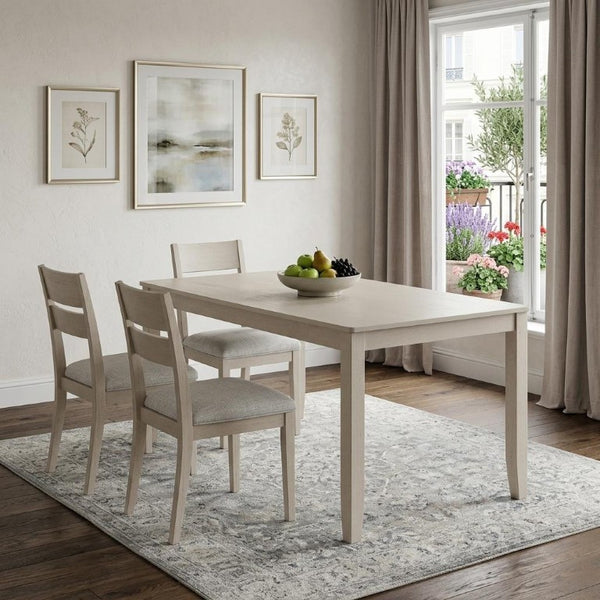 59 Inch Antiqued White Wood Dining Table Farmhouse Style Seats up to Six Guests