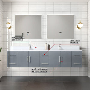 English Elm Dark Grey Double Bath Vanity 84 in. W x 22 in. D with White Quartz Top, Chrome Faucet, 36" LED Mirrors — Durable Scratch-Resistant Surface B2731S01104