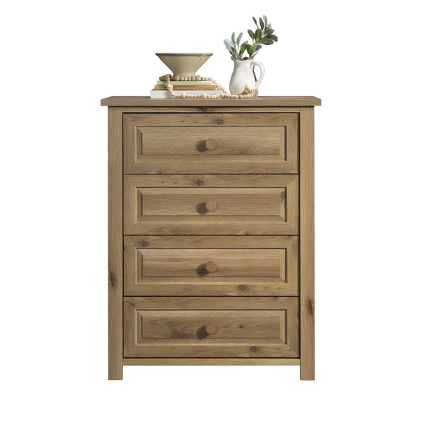 English Elm 4-Drawer Chest with Safety Interlock, Brown Engineered Wood, Compact 4-Drawer Storage for Home Decor B356P354463