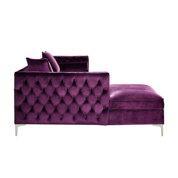 HomeRoots Purple Velvet Sectional Sofa with Chaise, Toss Pillows & Nail Head Trim for Luxurious Comfort 630401